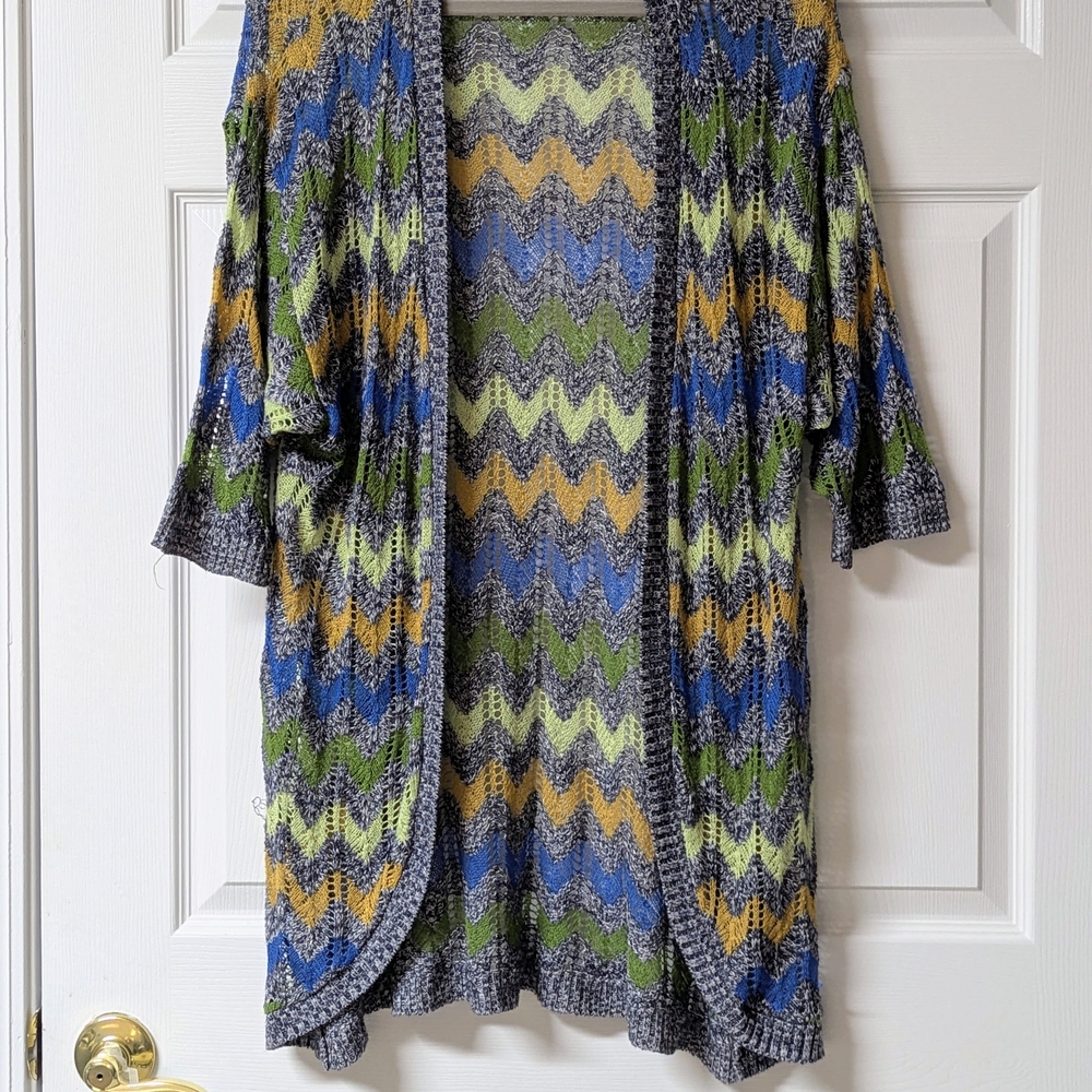 New Directions Chevron Multicolor Knit Cardigan - Picture 2 of 5